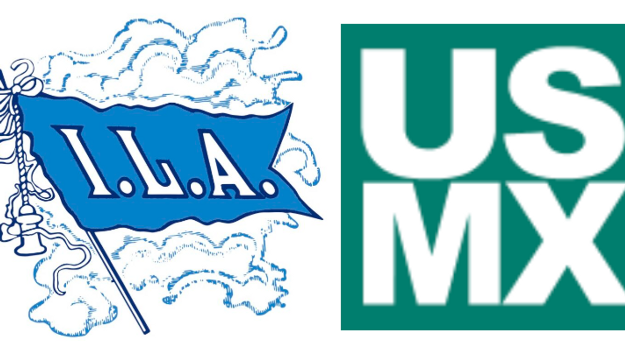 logo images of ILA union and USMX dockworkers ports