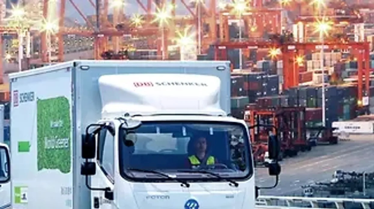 container cranes and trucks at DB Schenker yard